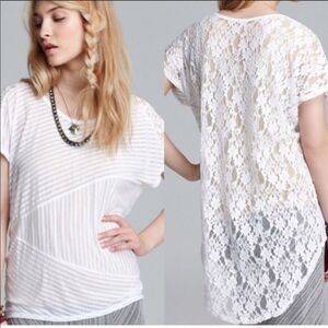 FREE PEOPLE | Daydream High Low Top White Lace Short Sleeve Women’s Size Medium